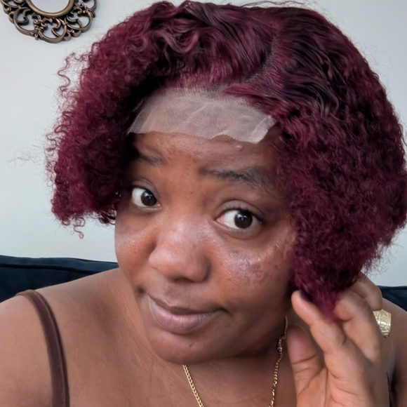 Curly Burgundy Lace Front Wig 8" 100% Human Hair - Picture 1 of 3